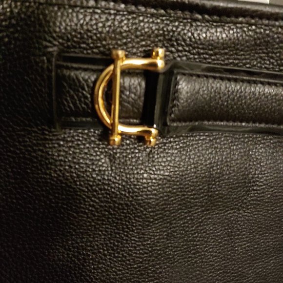 Tory Burch Jaden Horsebit Large Black Leather Zippered Tote Logo - Picture 3 of 11